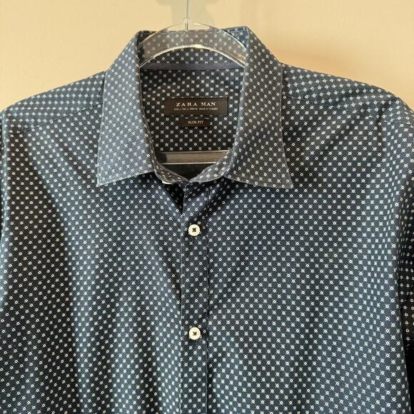 Zara Men's Large Causal Button Down Slim Fit Long Sleeve Shirt - Picture 4 of 7